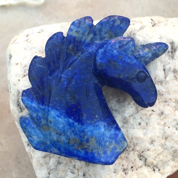 Genuine Lapis Lazuli Unicorn Palm Stone Figurine - Picture 11 of 16
